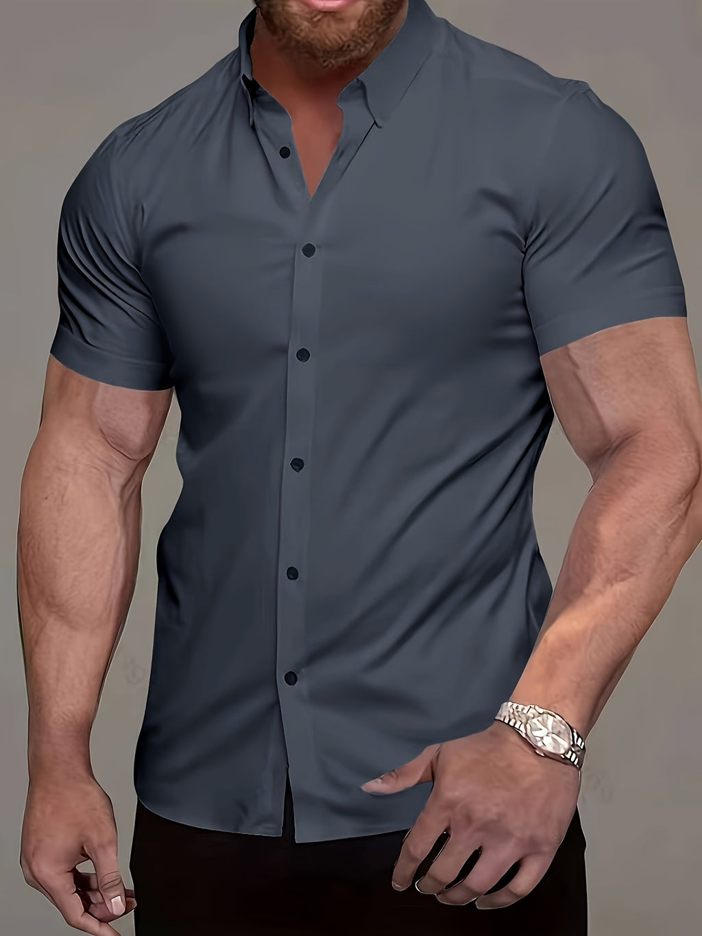 Men's Short-Sleeve Shirt, Lapel, Business Casual