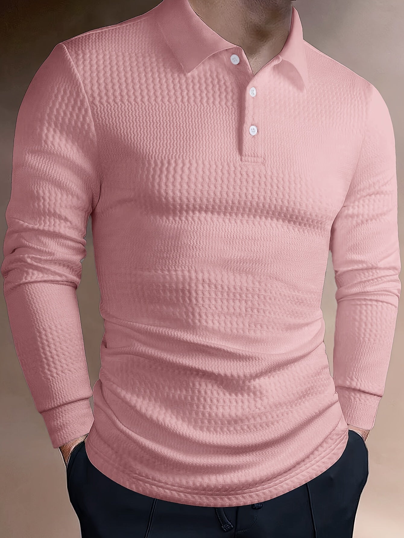 Men's Long-Sleeve Polo Shirt, Jacquard, Slim Fit