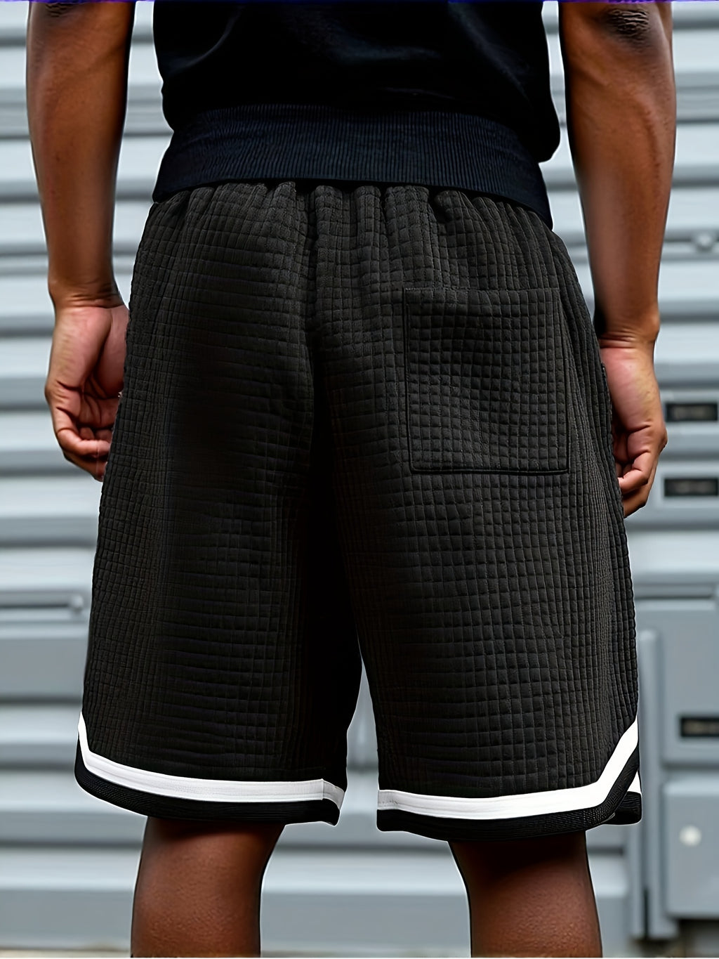 Men's Waffle Knit Shorts, Striped, Drawstring with Pockets