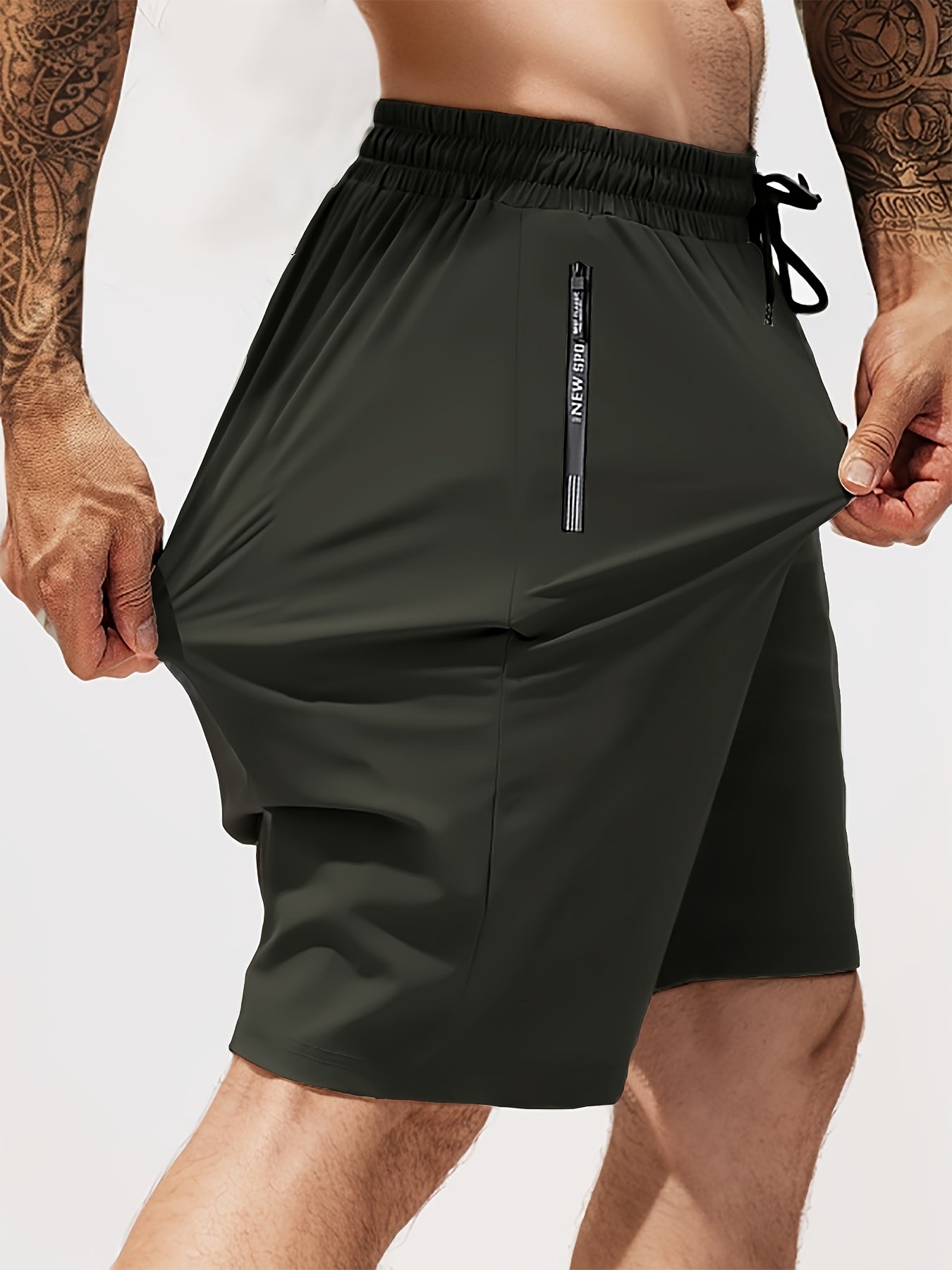 Men's Gym Shorts, Stretch Breathable, Zip Pockets