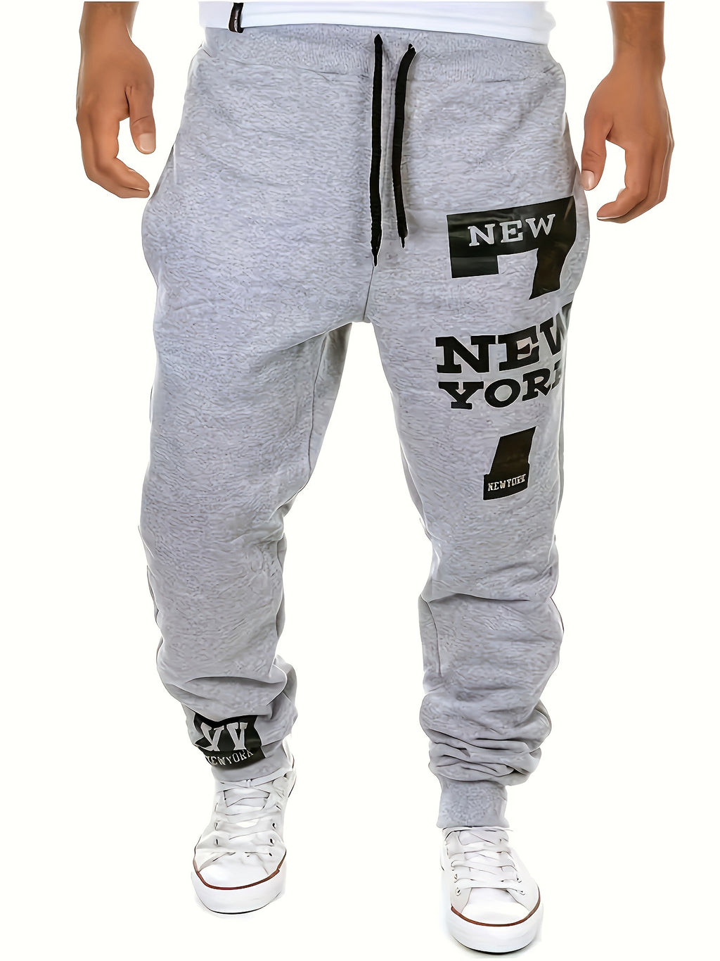 Men's Sports Joggers, Letter Print, Tapered