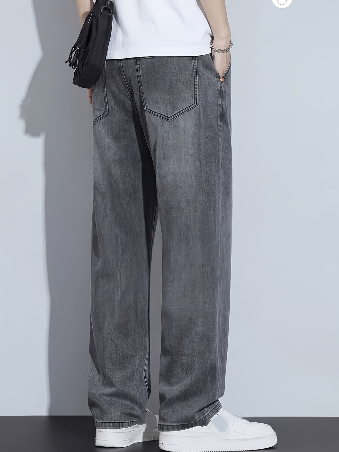 Men's Tencel Trousers, Faux-Denim, Straight Stretch