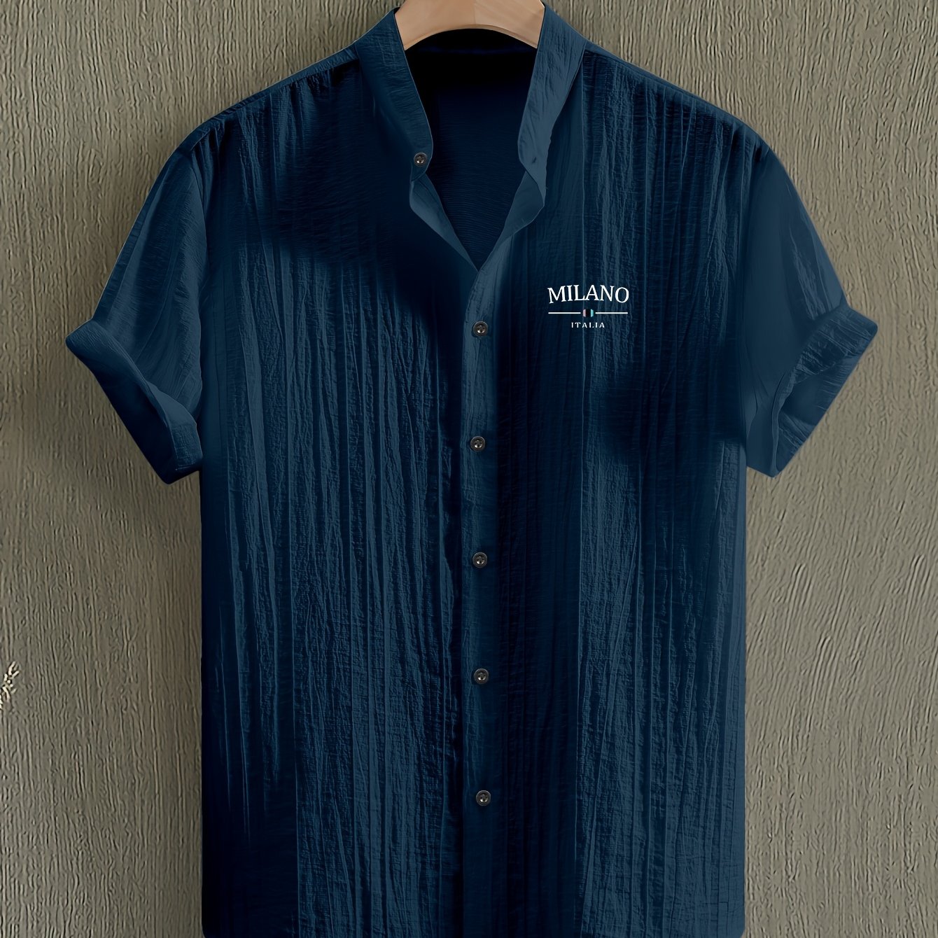 Men's Short-Sleeve Shirt, Print, Stand-Up Collar
