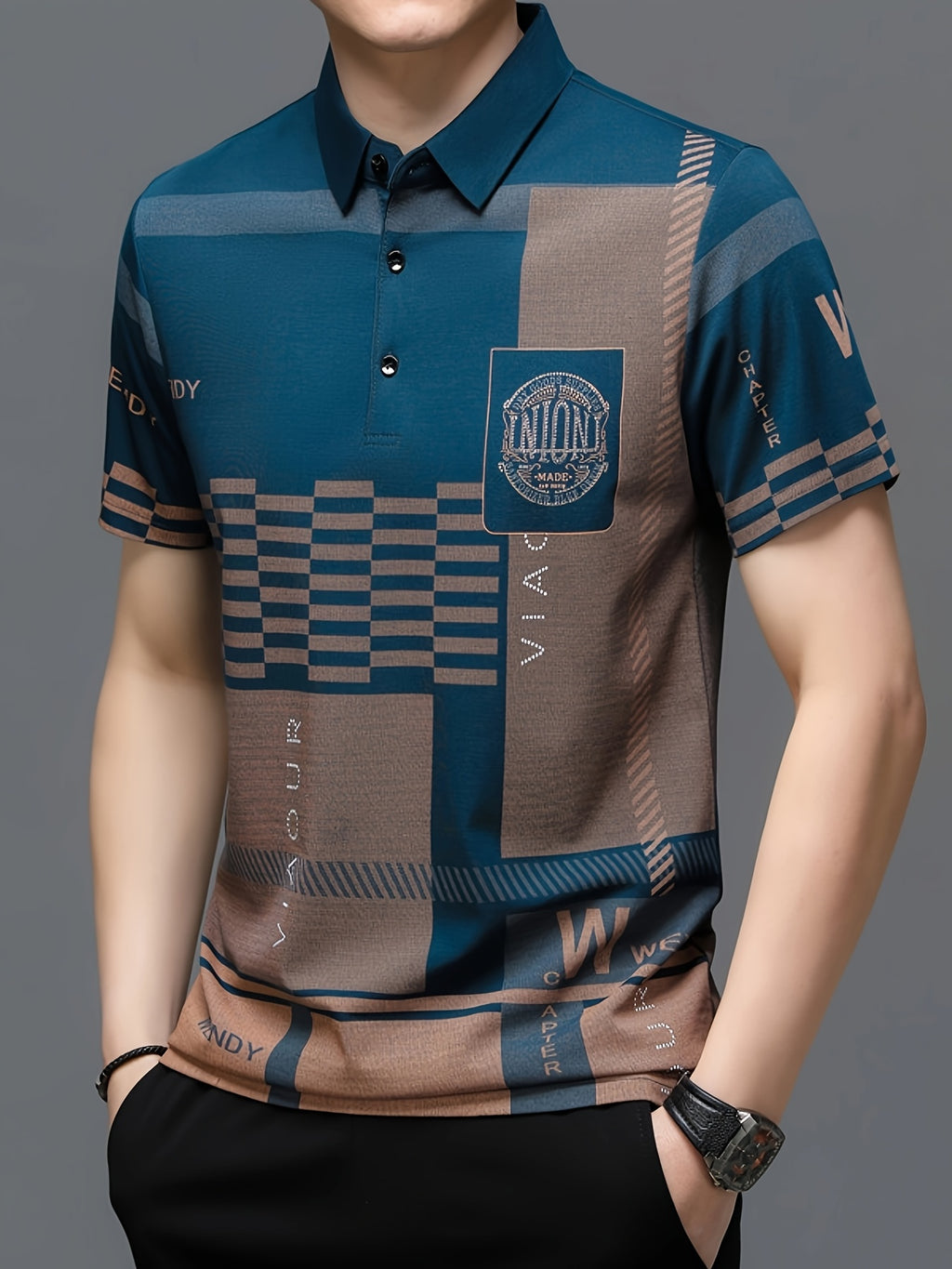 Men's Golf Polo Shirt, Plaid, Moisture-Wicking Quick-Dry