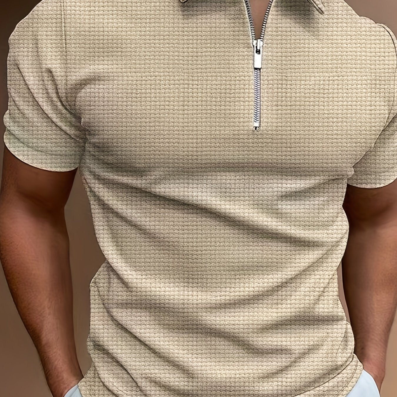 Men's Short-Sleeve Shirt, Zip Collar, Casual