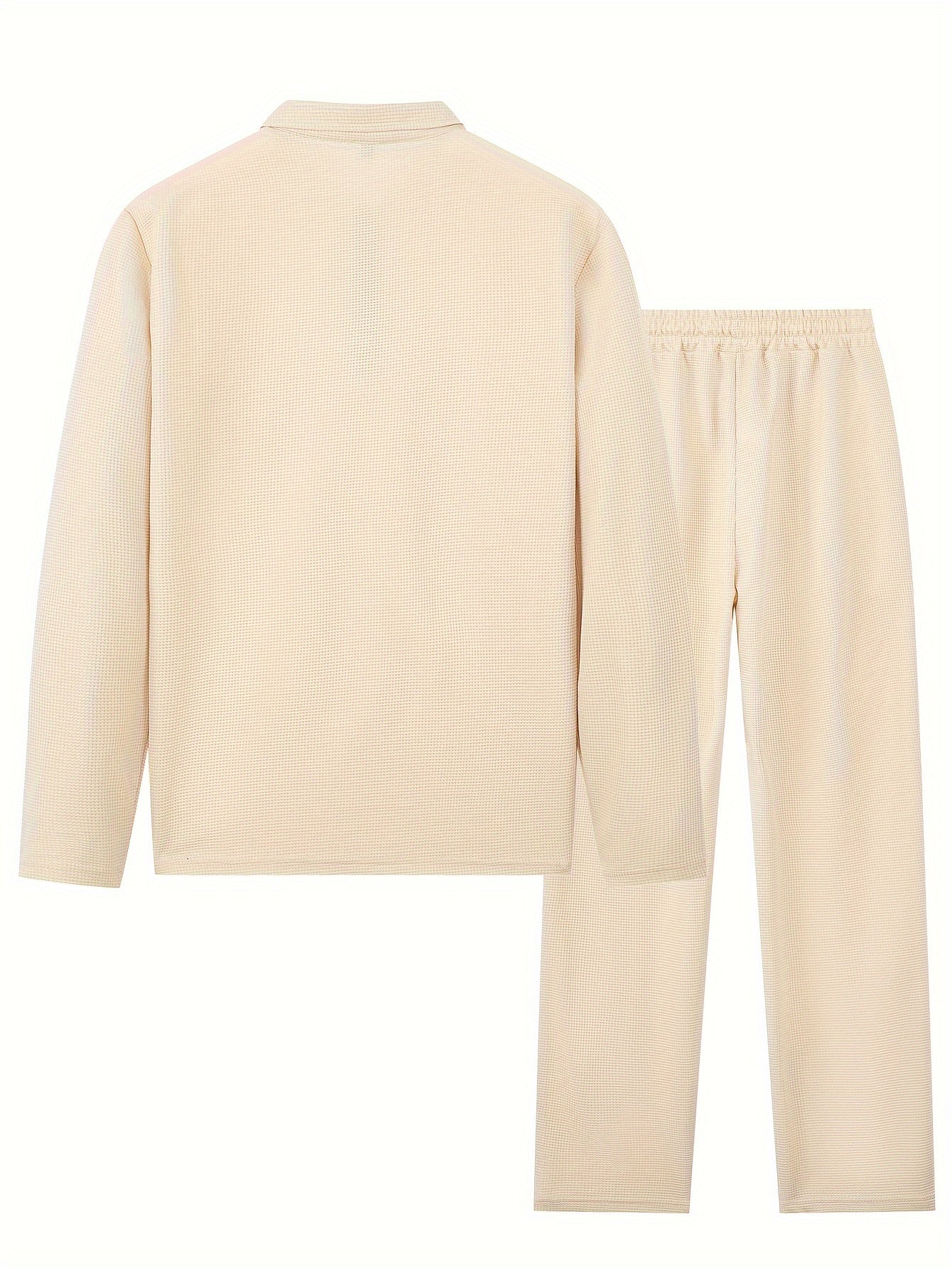 Men's Waffle-Knit Shirt & Pants Set, Long-Sleeve