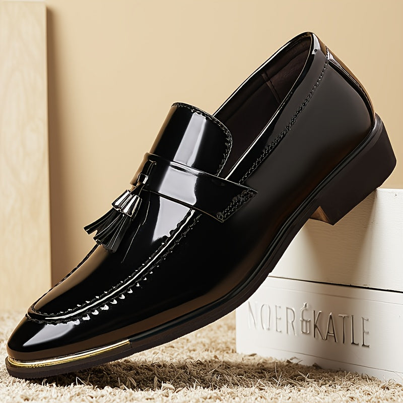 Men's Pointed-Toe Dress Loafers, British Style Black