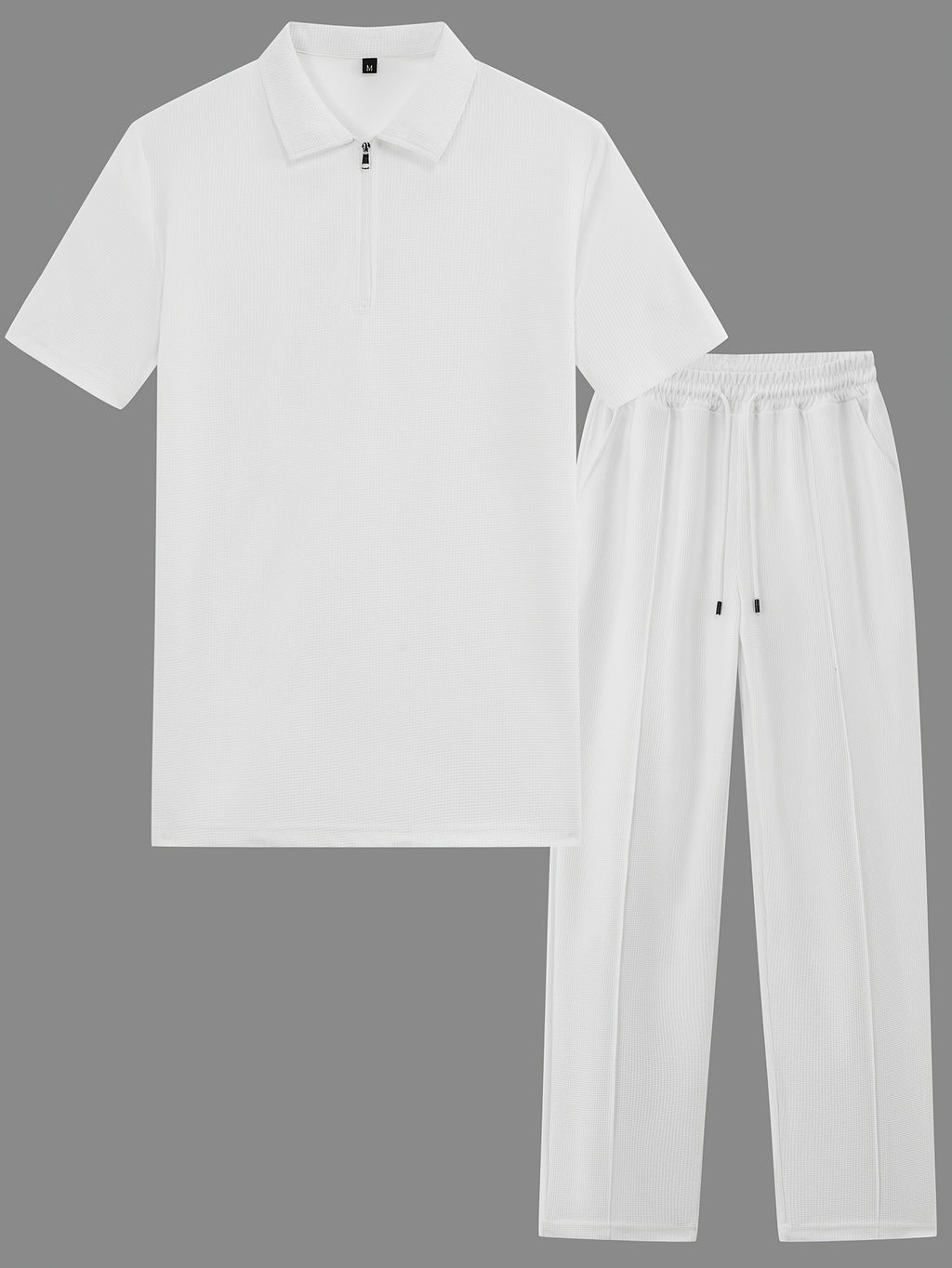 Men's Waffle-Knit Shirt & Pants Set, Zip Lapel