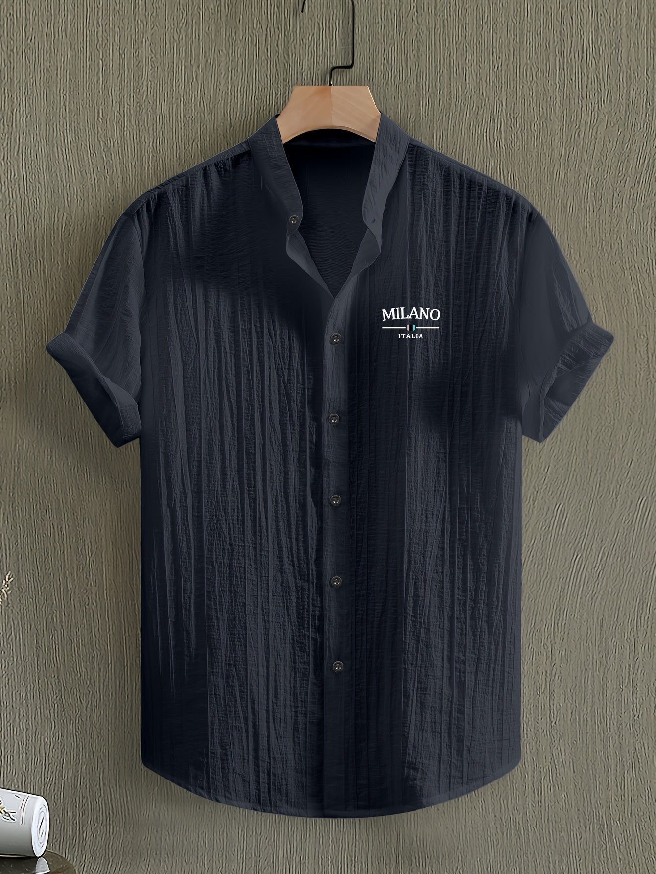 Men's Short-Sleeve Shirt, Print, Stand-Up Collar