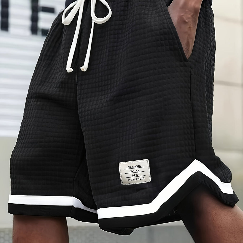 Men's Waffle Knit Shorts, Striped, Drawstring with Pockets