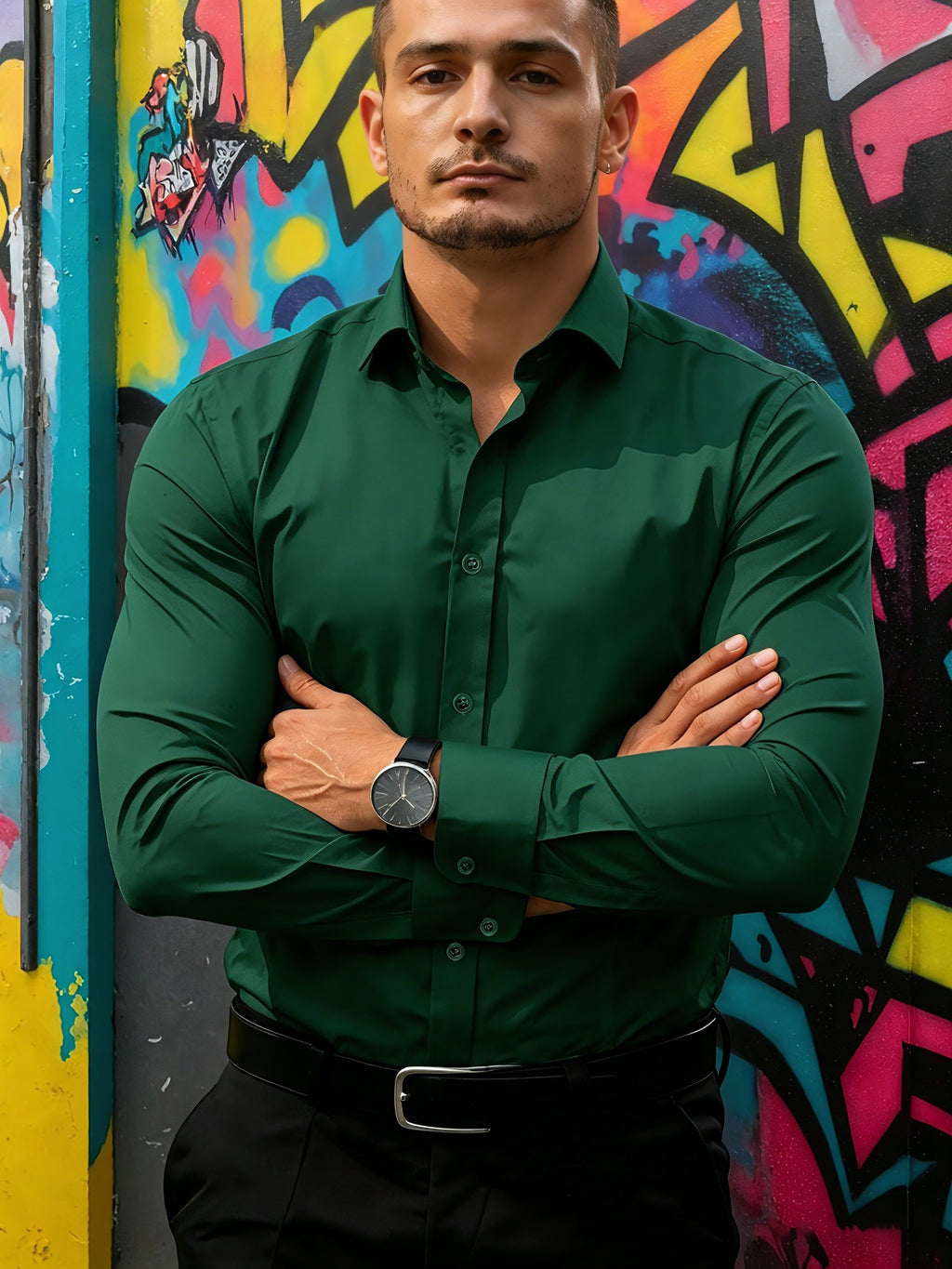 Men's Long-Sleeve Shirt, Stretch Slim-Fit Button-Up