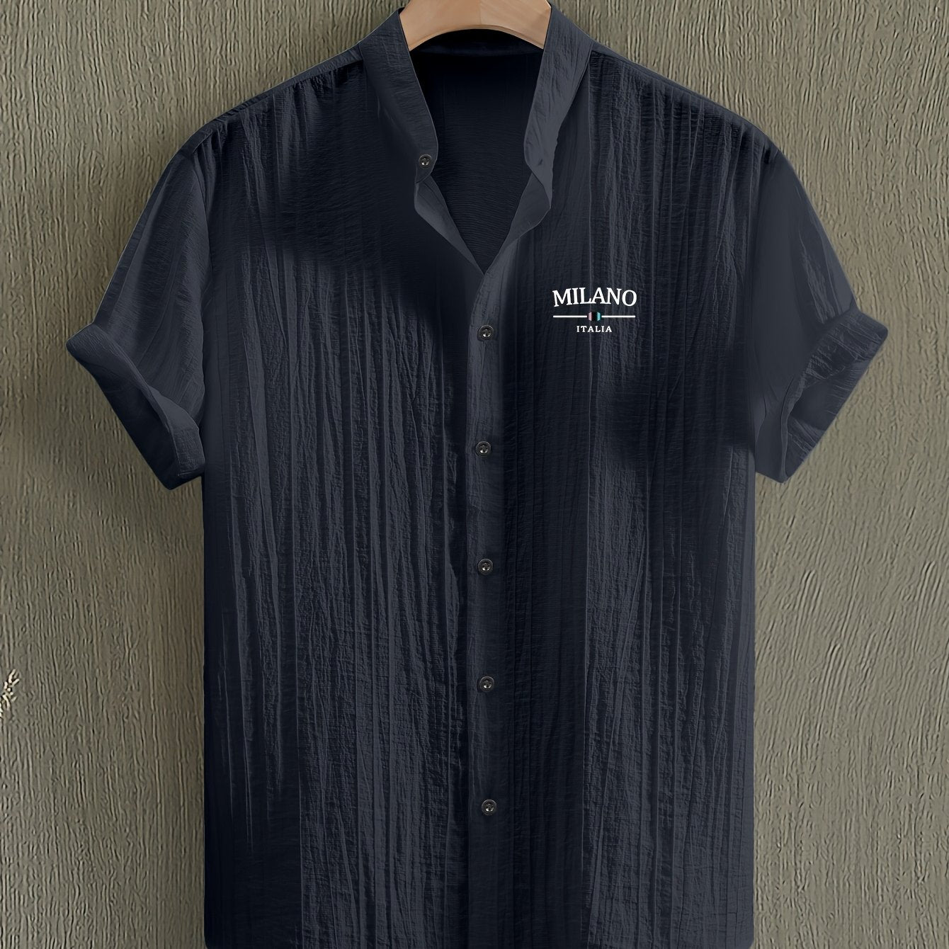 Men's Short-Sleeve Shirt, Print, Stand-Up Collar