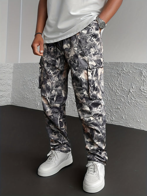Men's Camo Cargo Pants, Flap Pockets, Drawstring Waist