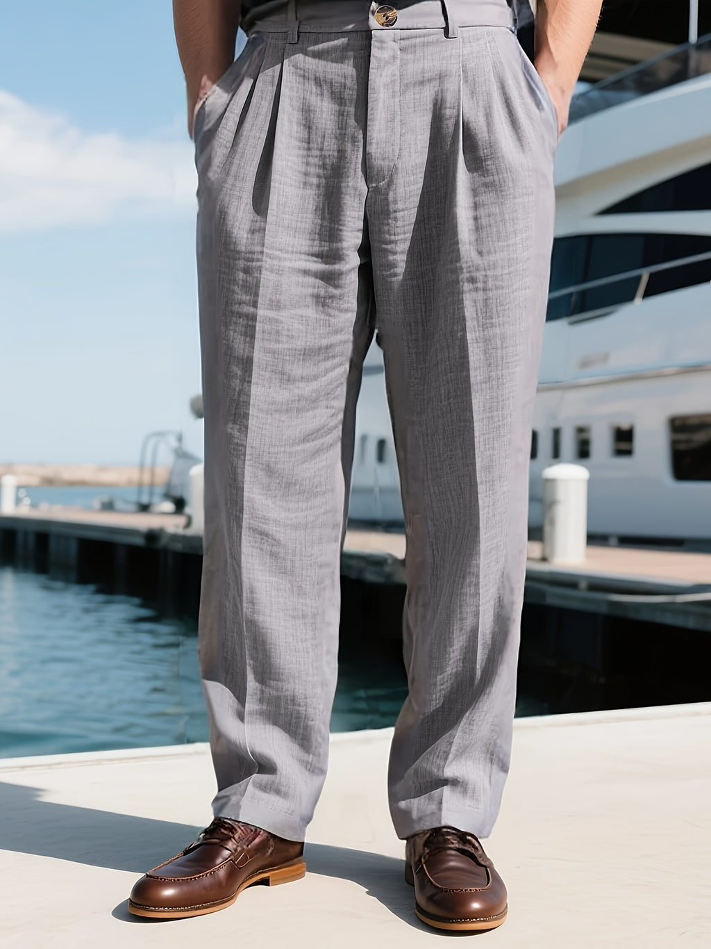 Men's Linen-Blend Slacks, Loose-Fit Business Casual