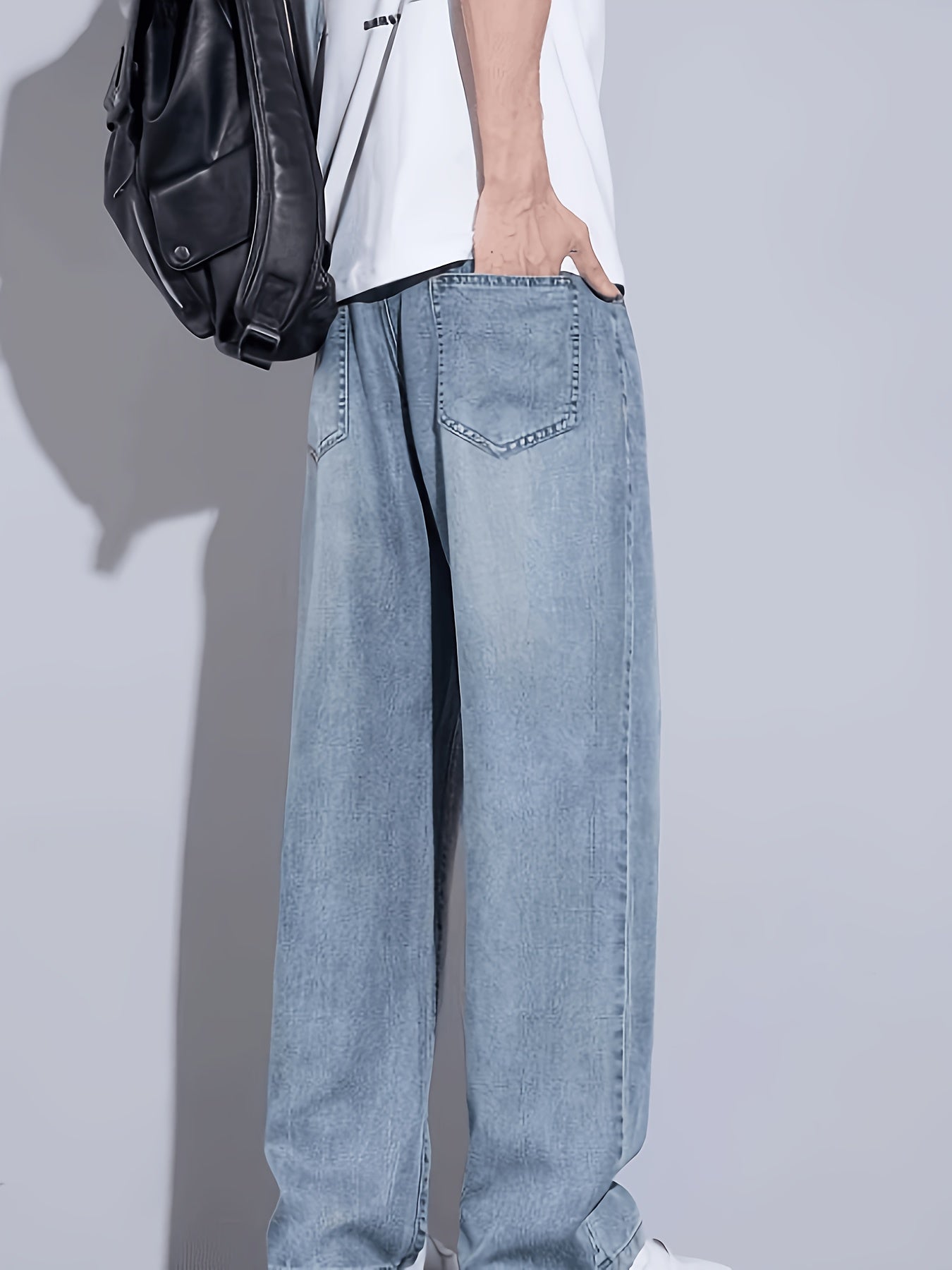 Men's Tencel Trousers, Faux-Denim, Straight Stretch