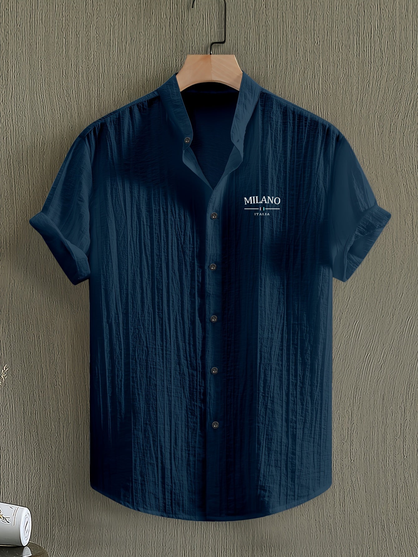 Men's Short-Sleeve Shirt, Print, Stand-Up Collar