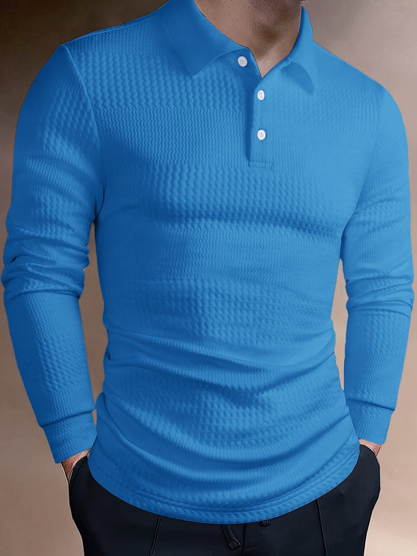 Men's Long-Sleeve Polo Shirt, Jacquard, Slim Fit