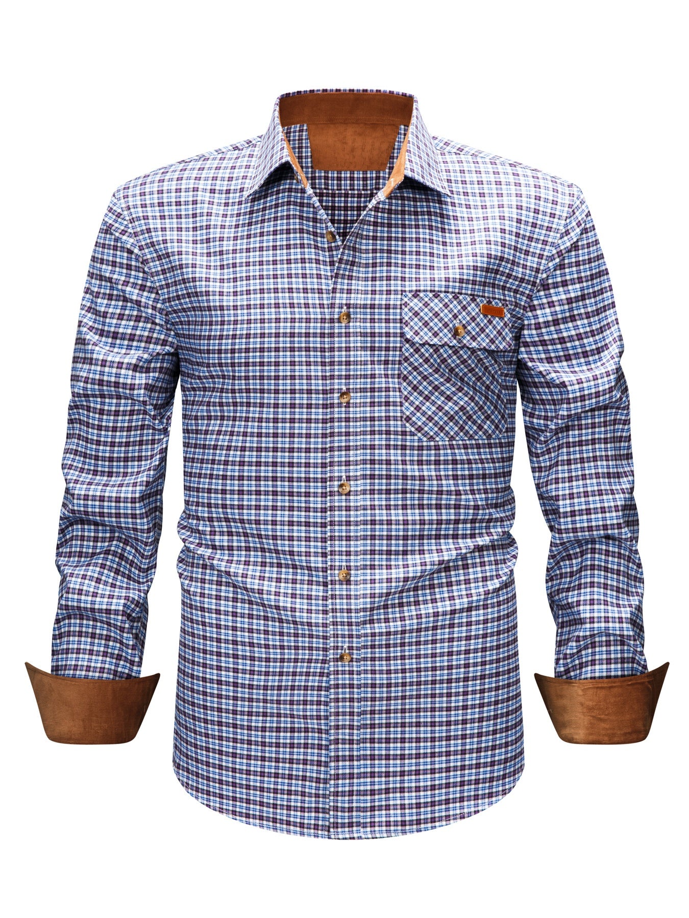 Men's Brushed Plaid Shirt, Dual-Tone, Long-Sleeve