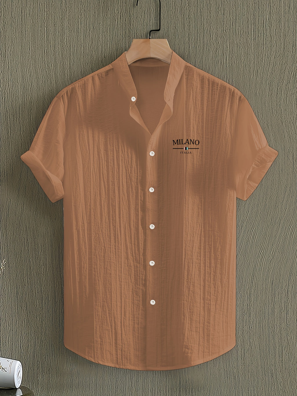 Men's Short-Sleeve Shirt, Print, Stand-Up Collar