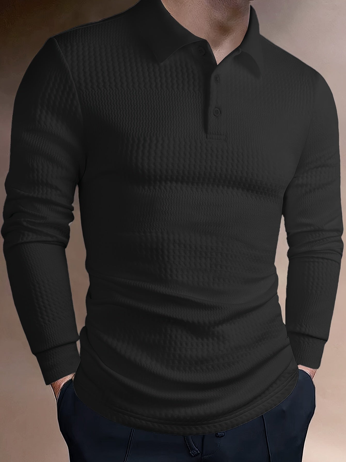 Men's Long-Sleeve Polo Shirt, Jacquard, Slim Fit