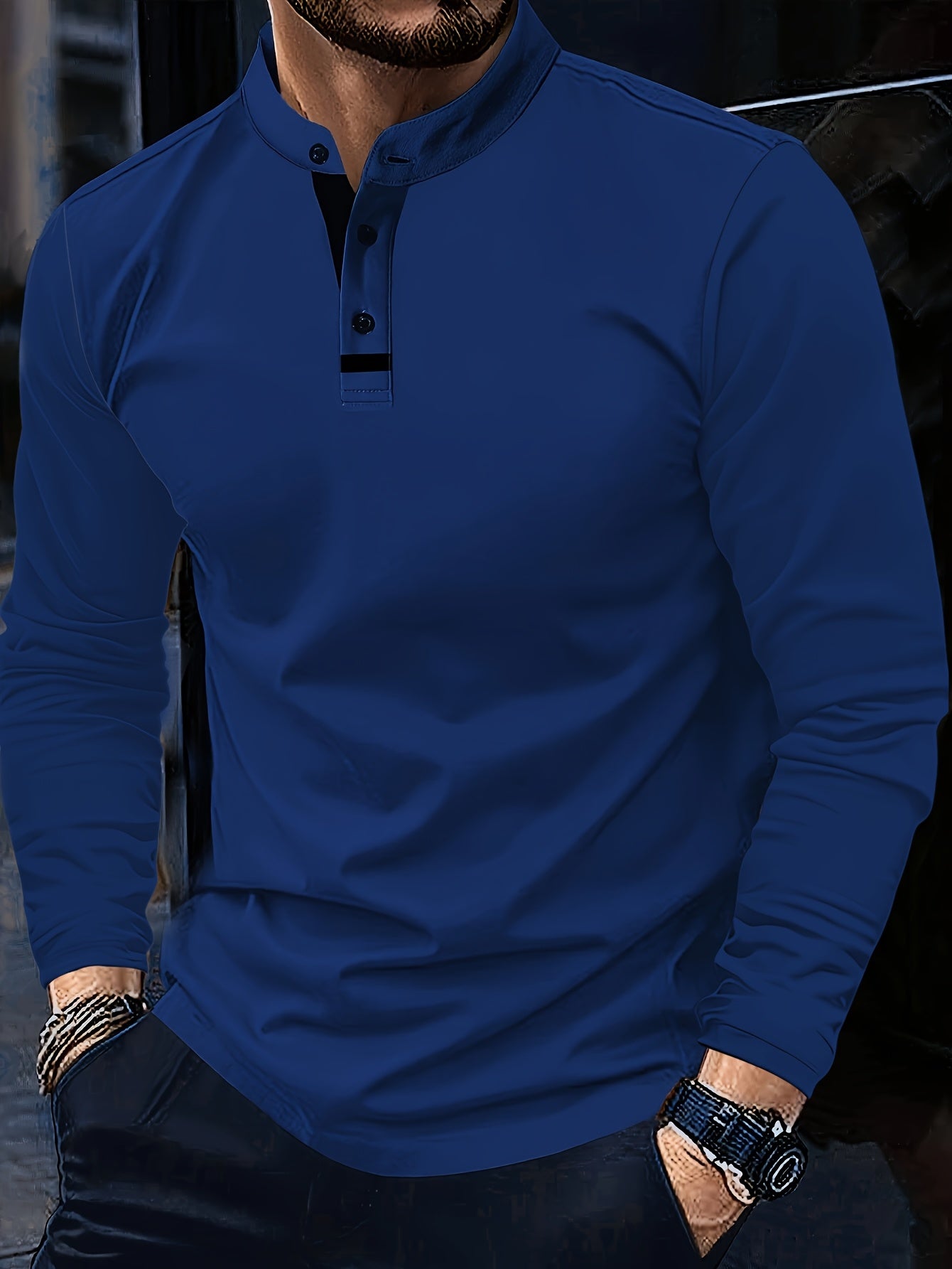 Men's Long-Sleeve Polo Shirt, Button-Up, Casual