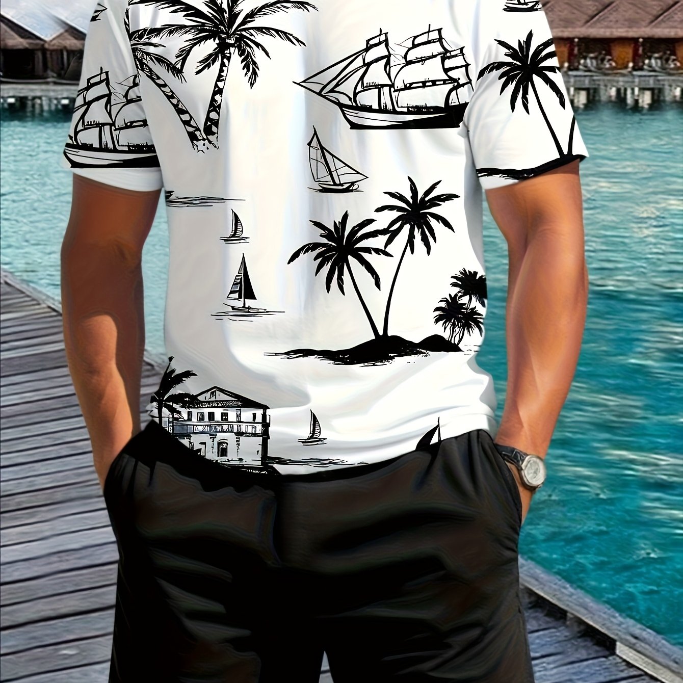 Men's Printed T-Shirt & Shorts Set, Tropical