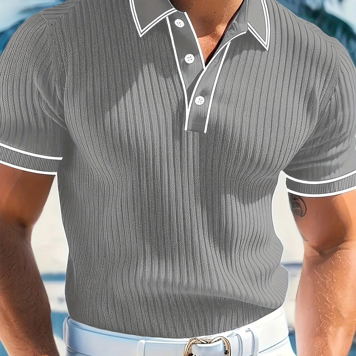 Men's Polo Shirt, Contrast Collar, Short-Sleeve