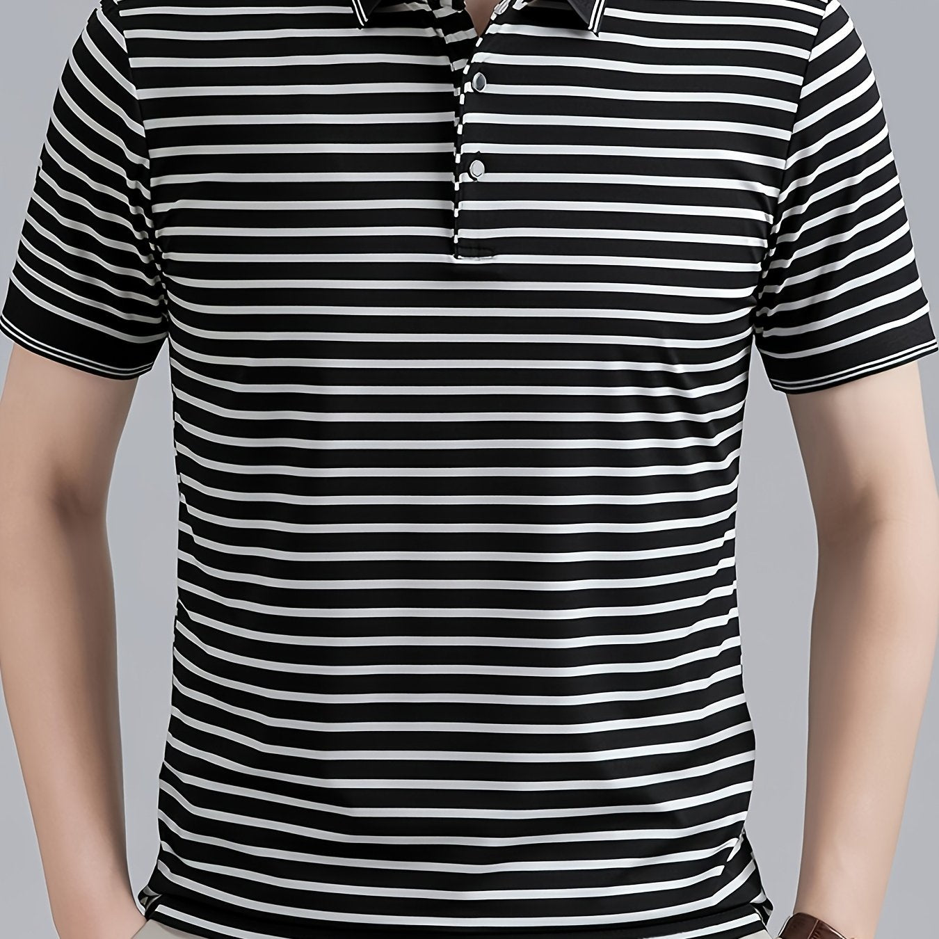 Men's Striped Polo Shirt, Short-Sleeve Lapel Collar