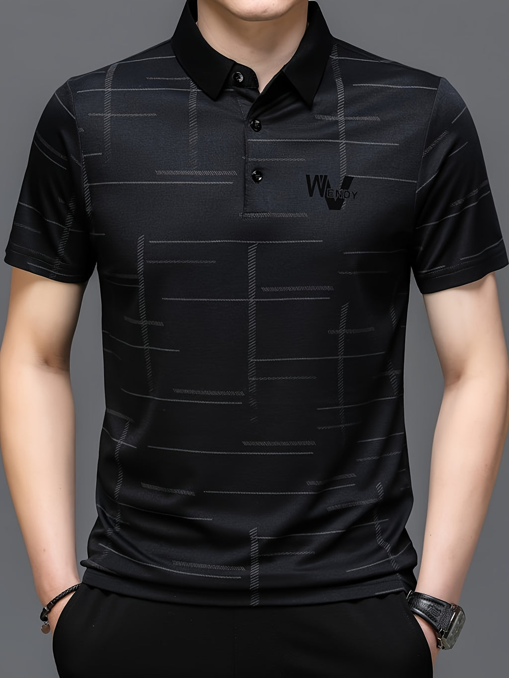 Men's Golf Polo Shirt, Striped, Moisture-Wicking