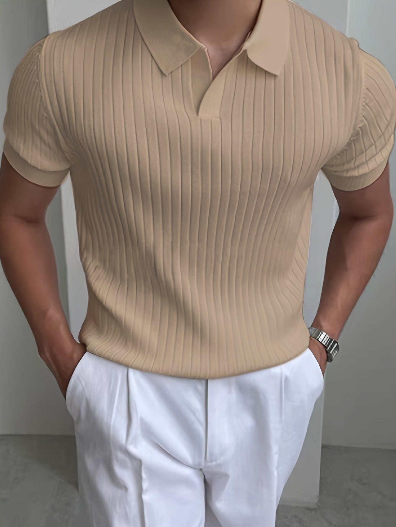 Men's Knit Polo Shirt, Striped Short-Sleeve