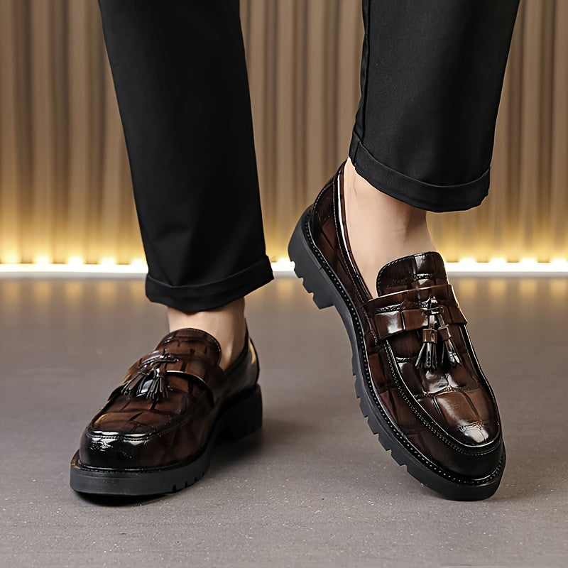 Men's Tassel Thick-Sole Dress Loafers, Round-Toe