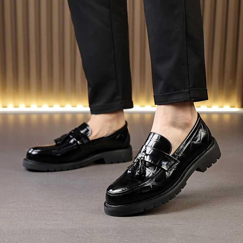 Men's Tassel Thick-Sole Dress Loafers, Round-Toe