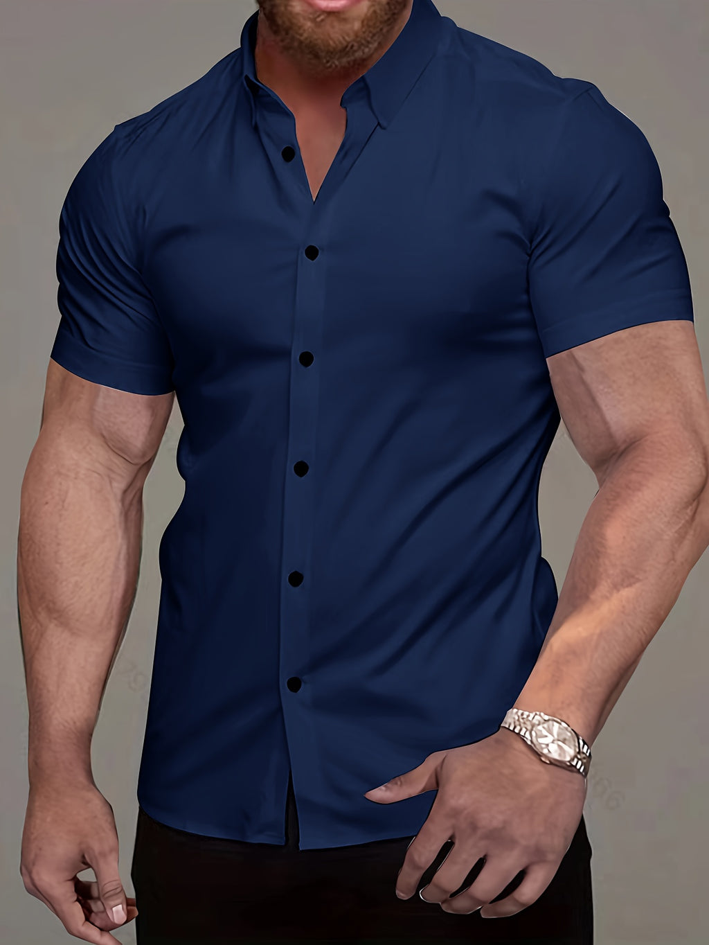 Men's Short-Sleeve Shirt, Lapel, Business Casual