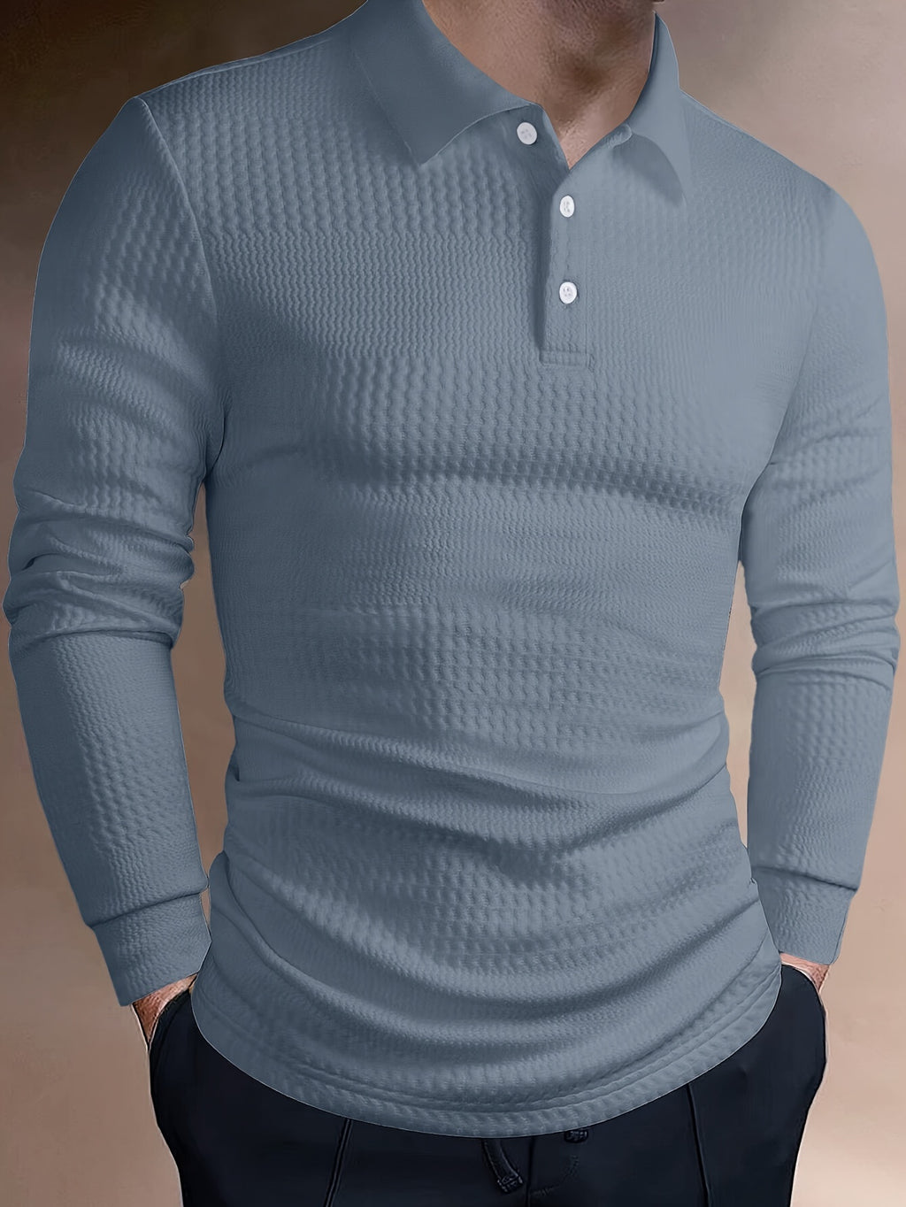 Men's Long-Sleeve Polo Shirt, Jacquard, Slim Fit