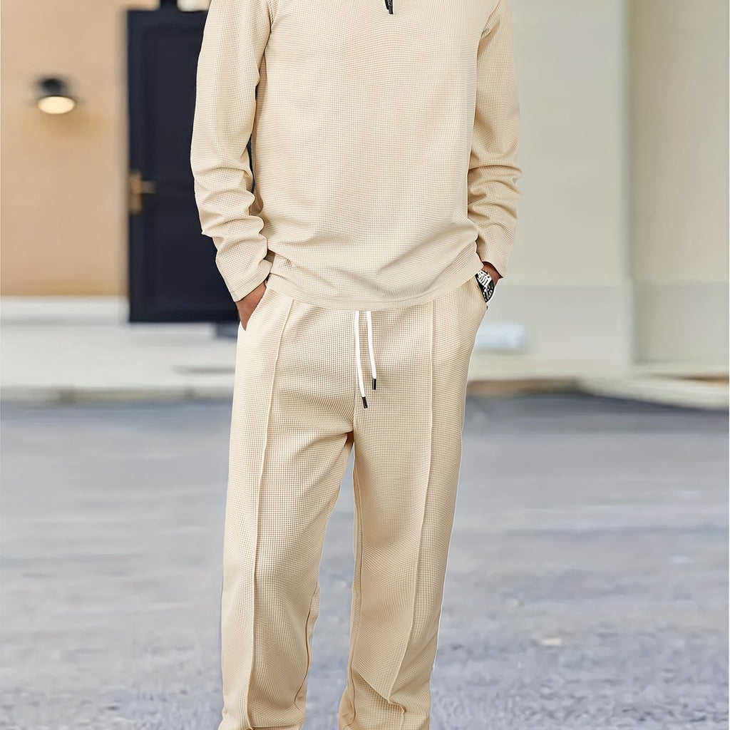 Men's Waffle-Knit Shirt & Pants Set, Long-Sleeve