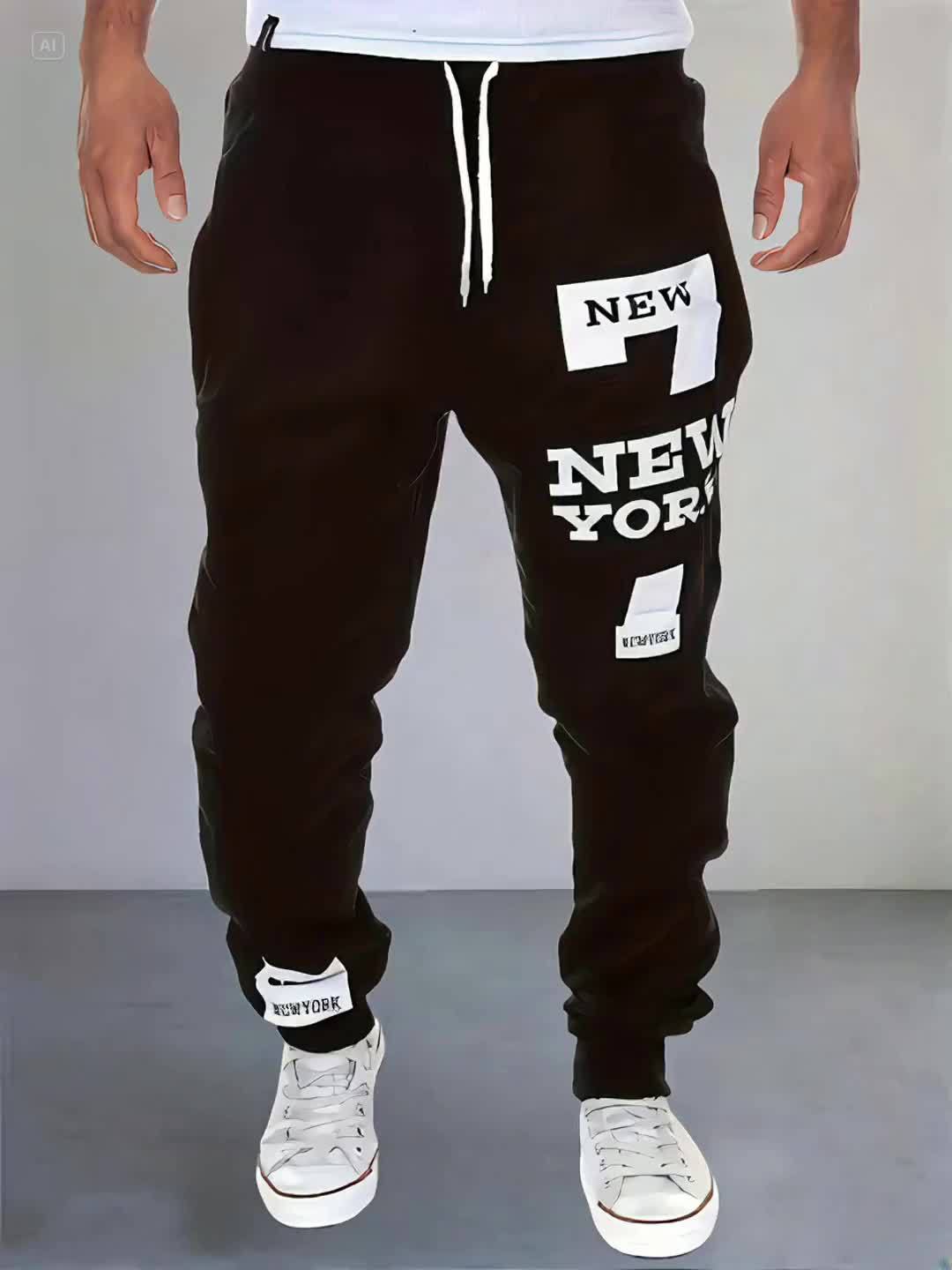 Men's Sports Joggers, Letter Print, Tapered