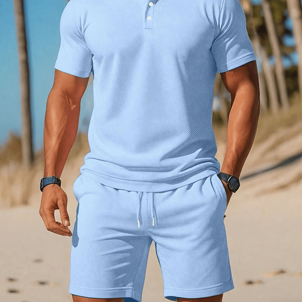 Men's Shirt & Shorts Set, Solid Business Casual