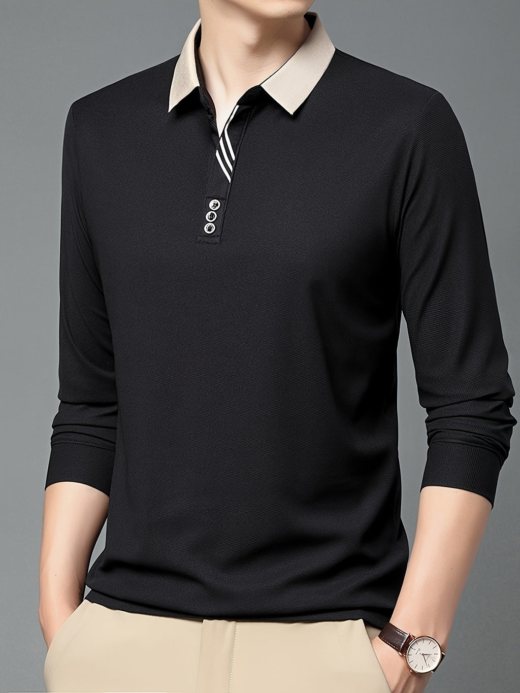 Men's Long-Sleeve Shirt, Button Detail, Casual
