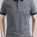 Men's Striped Lapel Polo Shirt, Contrast Short-Sleeve