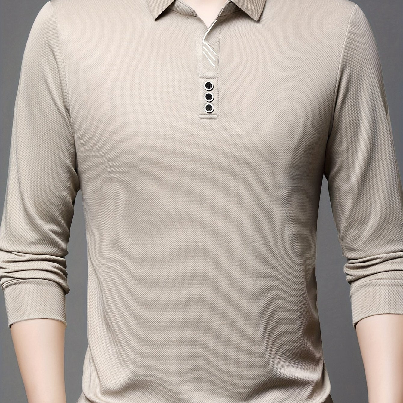 Men's Long-Sleeve Polo Shirt, Lapel Collar, Lightweight