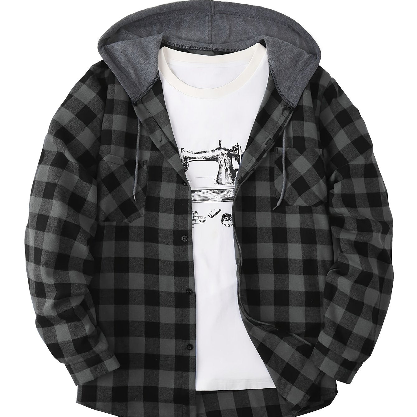 Men's Hooded Plaid Shirt, Long-Sleeve