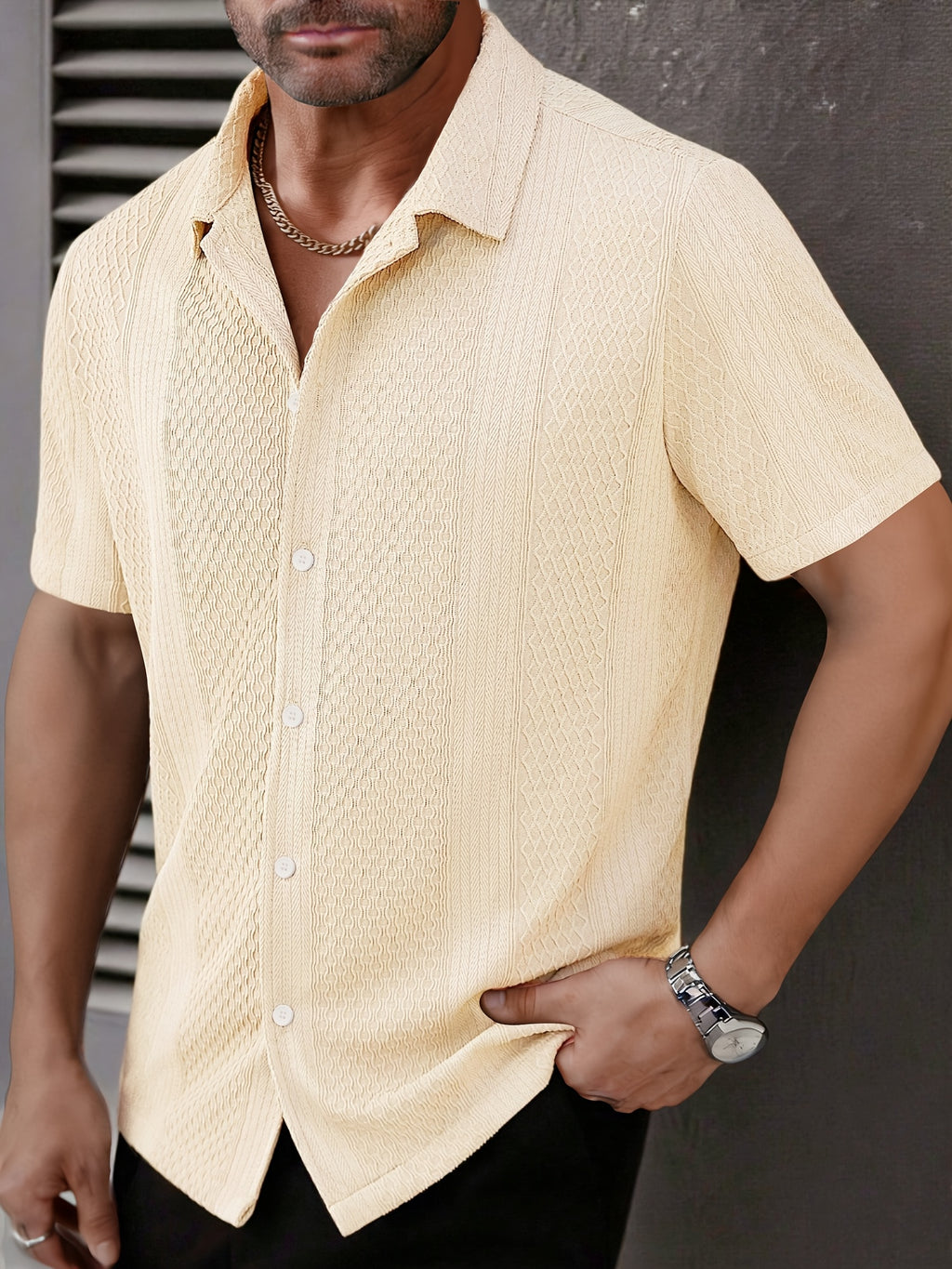 Men's Short-Sleeve Shirt, Jacquard Knit, Office Casual