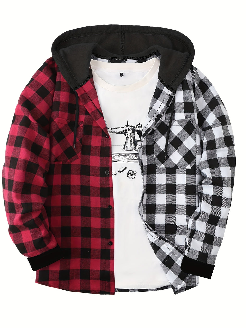 Men's Hooded Plaid Shirt, Long-Sleeve