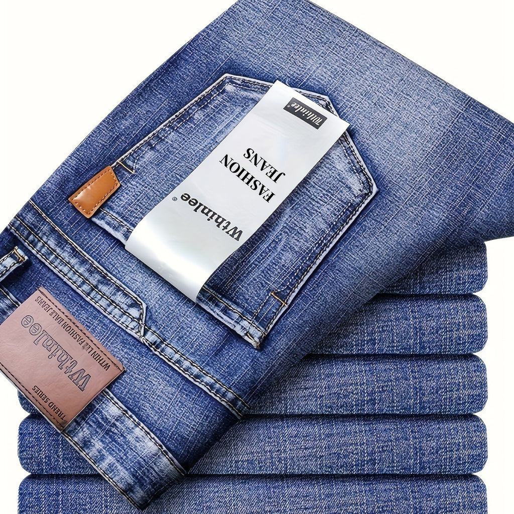 Men's Stretch Denim Trousers, Straight-Leg, Business Casual