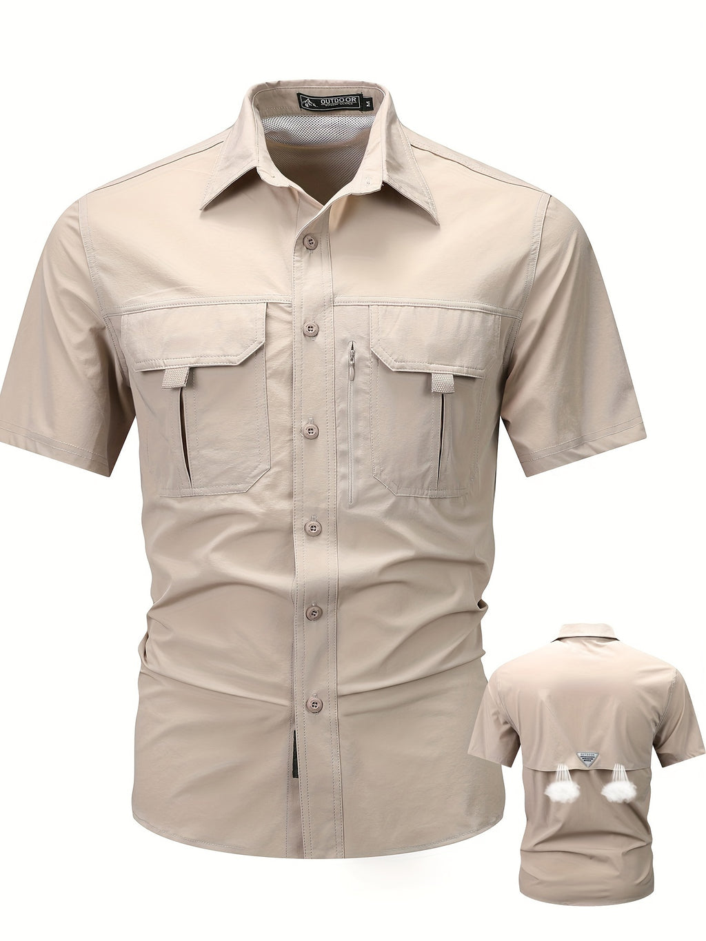 Men's Short-Sleeve Cargo Shirt, Flap Pockets, Breathable
