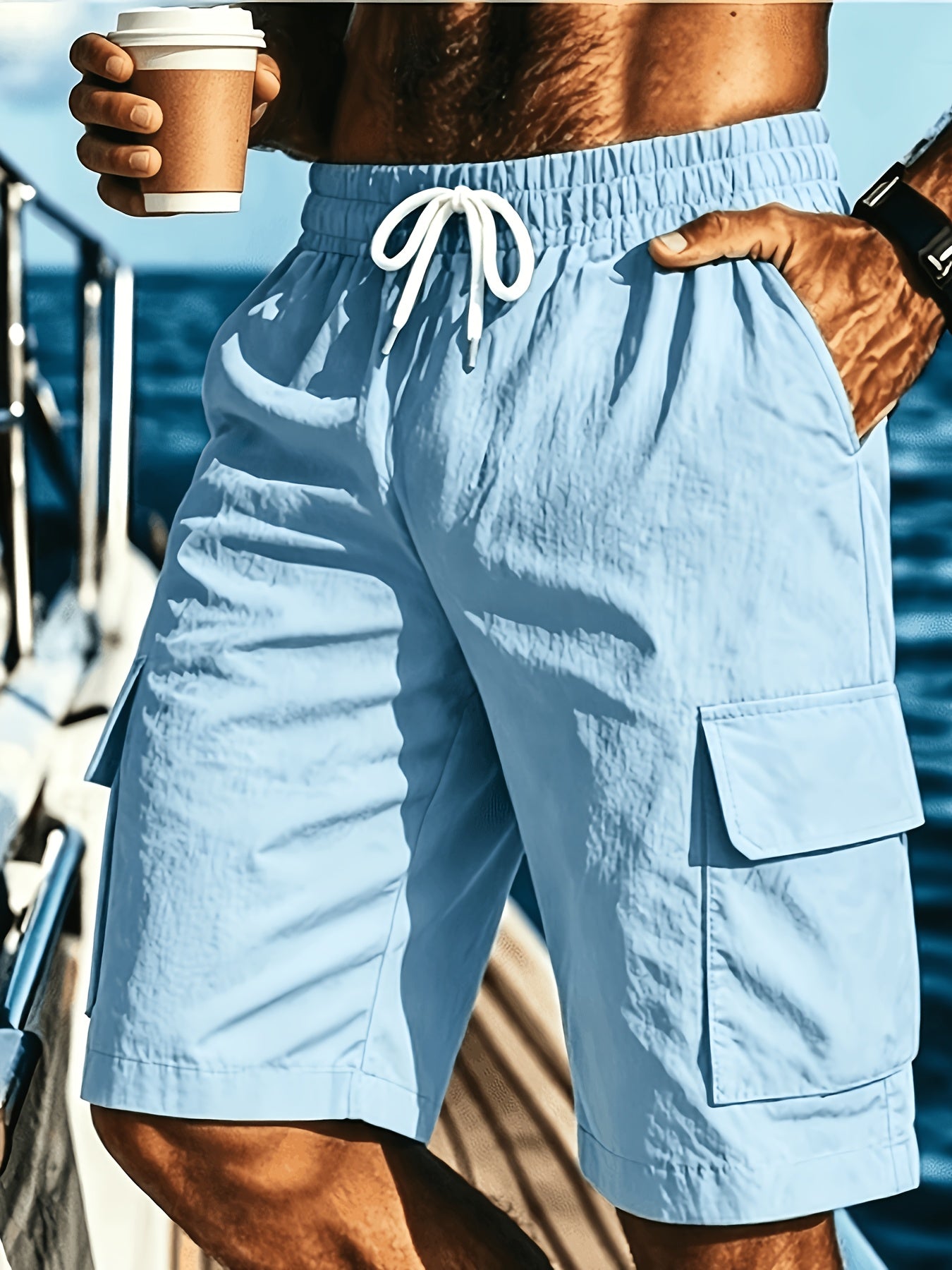 Men's Lightweight Casual Shorts, Elastic Waist Drawstring