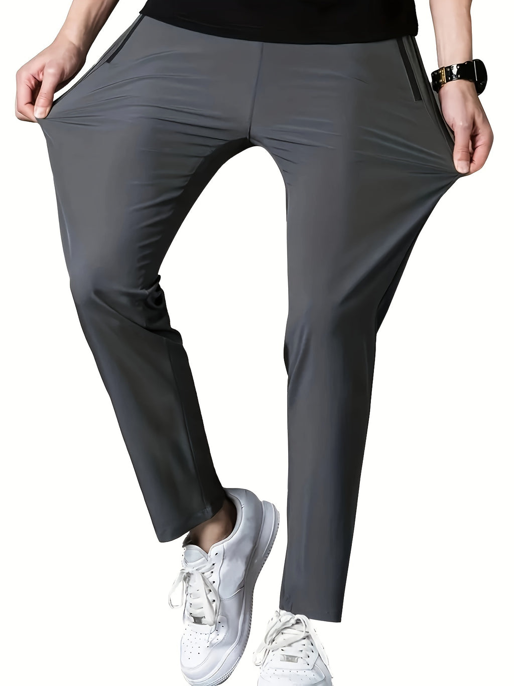 Men's Casual Trousers, Elastic Waist, Straight Loose Fit