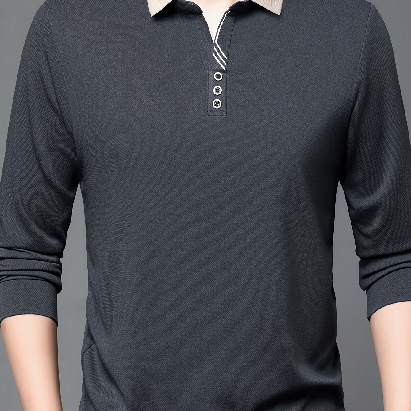 Men's Long-Sleeve Polo Shirt, Lapel Collar, Lightweight