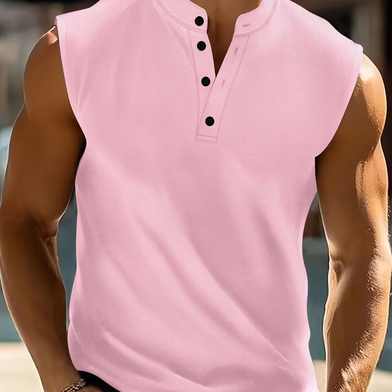 Men's Sleeveless Polo Shirt, Button Collar