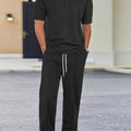Men's Waffle-Knit Shirt & Pants Set, Zip Lapel
